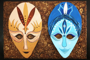 Ethnic Art - brown and blue masks