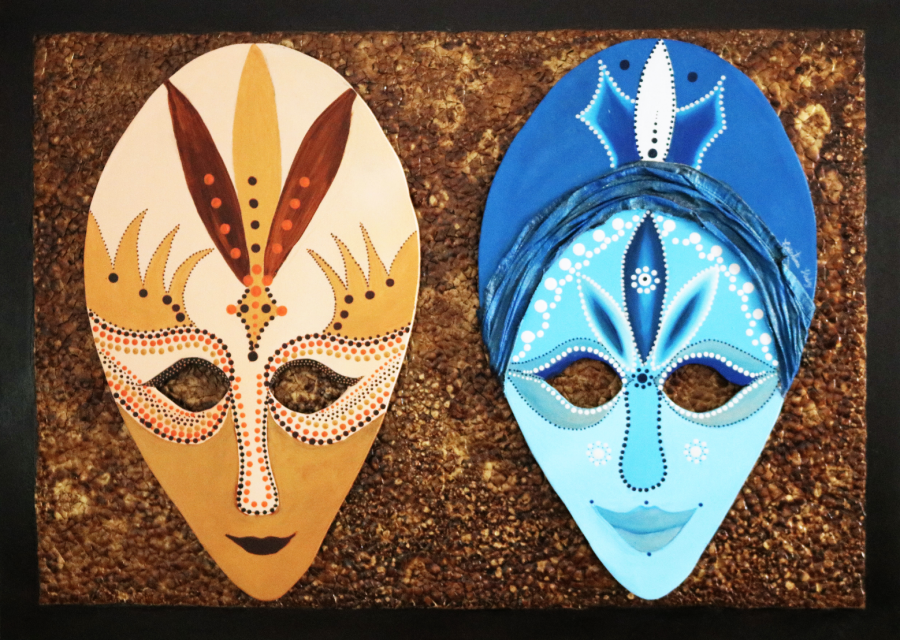 Ethnic Art - brown and blue masks