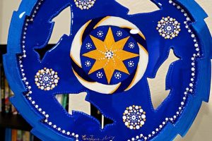 0009 - Mandala - Blue Gold White - Azul Oro Blanco