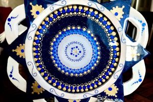 0019 - Mandala - Blue Gold White - Azul Oro Blanco