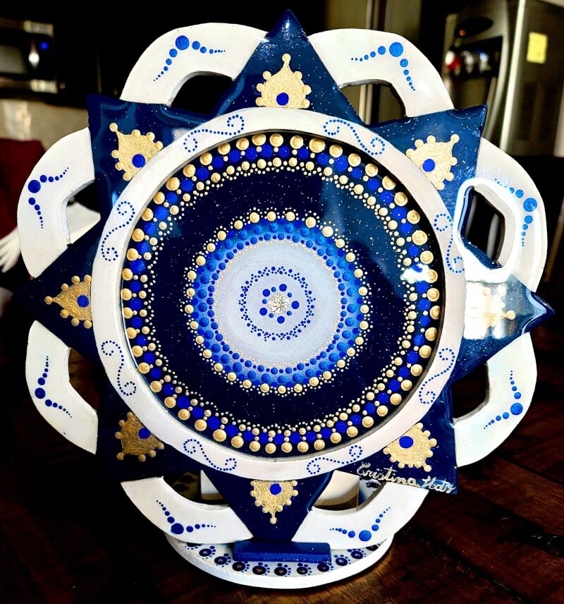 0019 - Mandala - Blue Gold White - Azul Oro Blanco