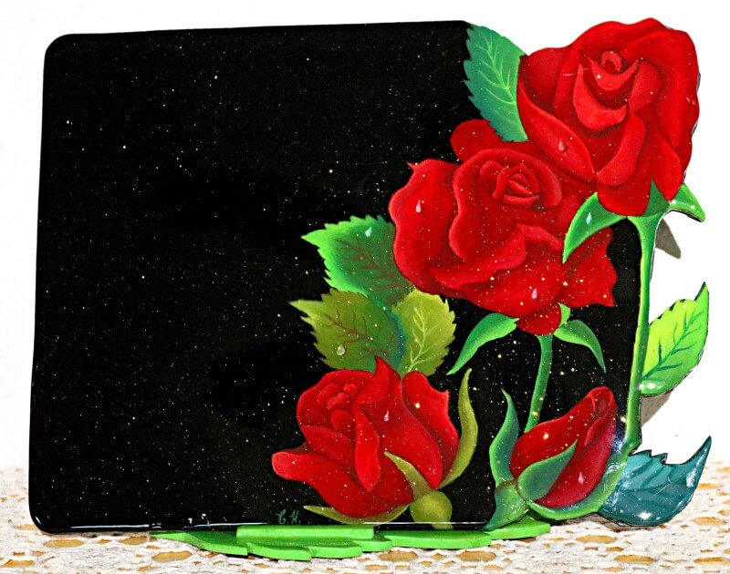 7072 - Set of Six Place Mats of Flowers with Stand - Set de Seis Individuales de Flores con Soporte